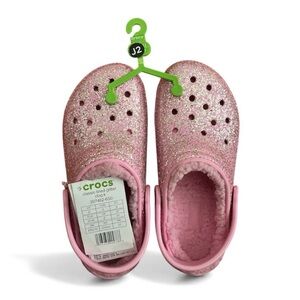 Crocs Kids Classic Lined Glitter Clogs Flamingo Pink Size 2 LK NEW